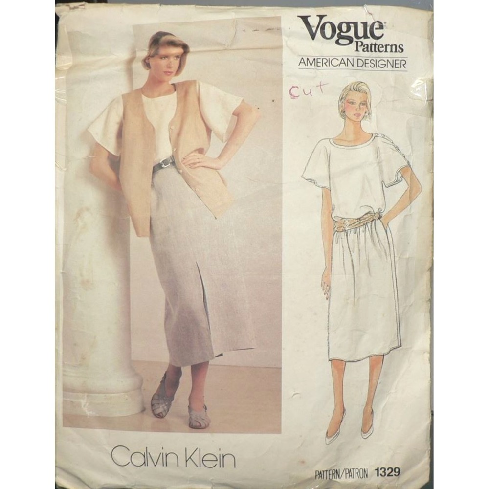 Vintage‎ Vogue Sewing Pattern #1329 Calvin Klein Dress Top Vest & Skirt Size 8